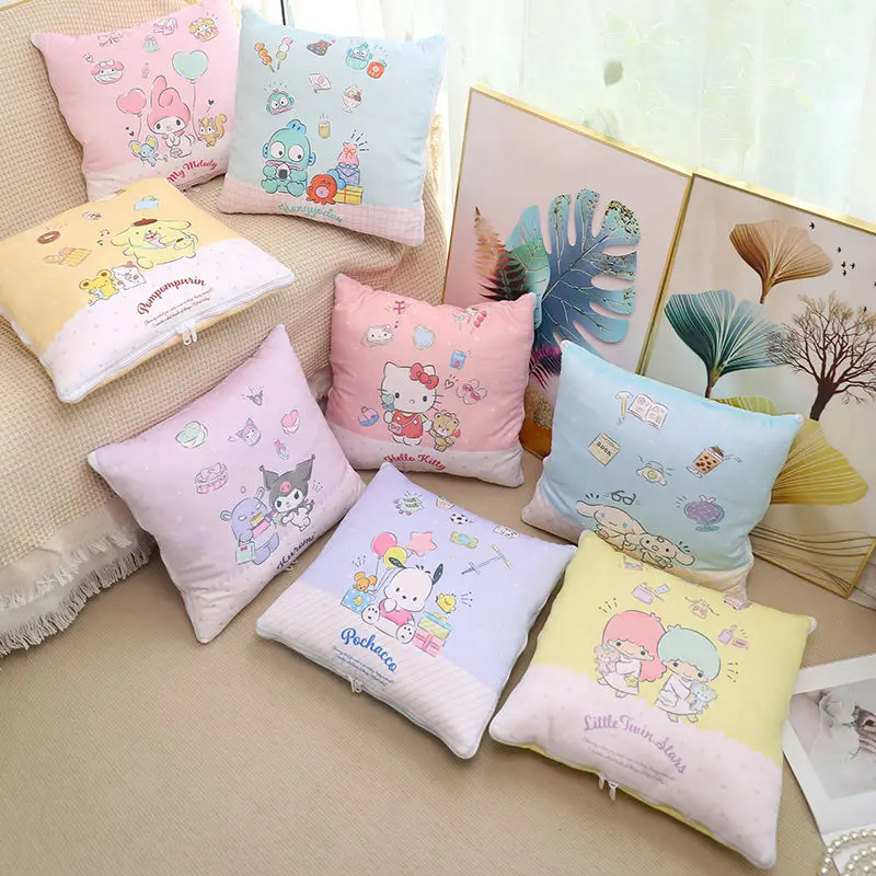 

Новый продукт Sanrio Cinnamoroll Kuromi моя мелодия мультфильм милый кавайный стиль креативная Подушка два в одном кондиционер одеяло
