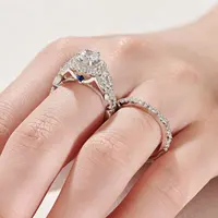 Newshe 2 Pcs Wedding Rings Set for Women 925 Sterling Silver 2.4Ct Round Pear White Cz Luxury Engagement Jewelry Size 4-13 - Image 3