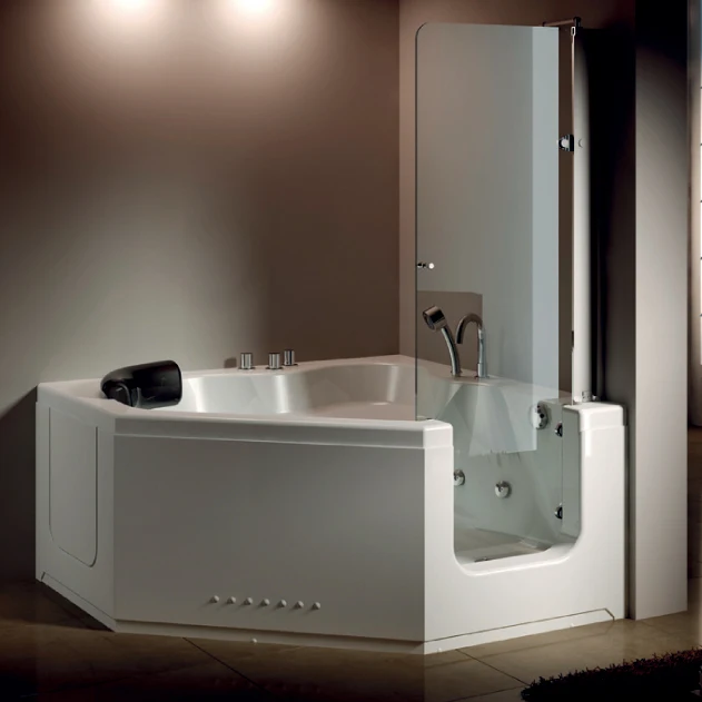 K-656 Walk-in Massage Tub With Glass Door, Freestanding Walk In Bathtub With Door, Whirlpool Bubble Corner Bathtub 5