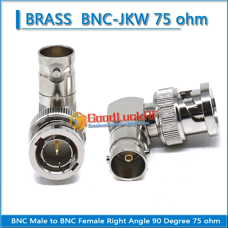 

1X Pcs 75 ohm Q9 BNC Male to BNC Female Right Angle 90 Degree Nickel Plated Dual BNE Brass RF Connector Socket Adapter