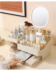 Elegant Drawer - Style Cosmetic Organizer with Mirror - Portable Makeup Storage for Skincare and Beauty Essentials (Cream With a mirror)