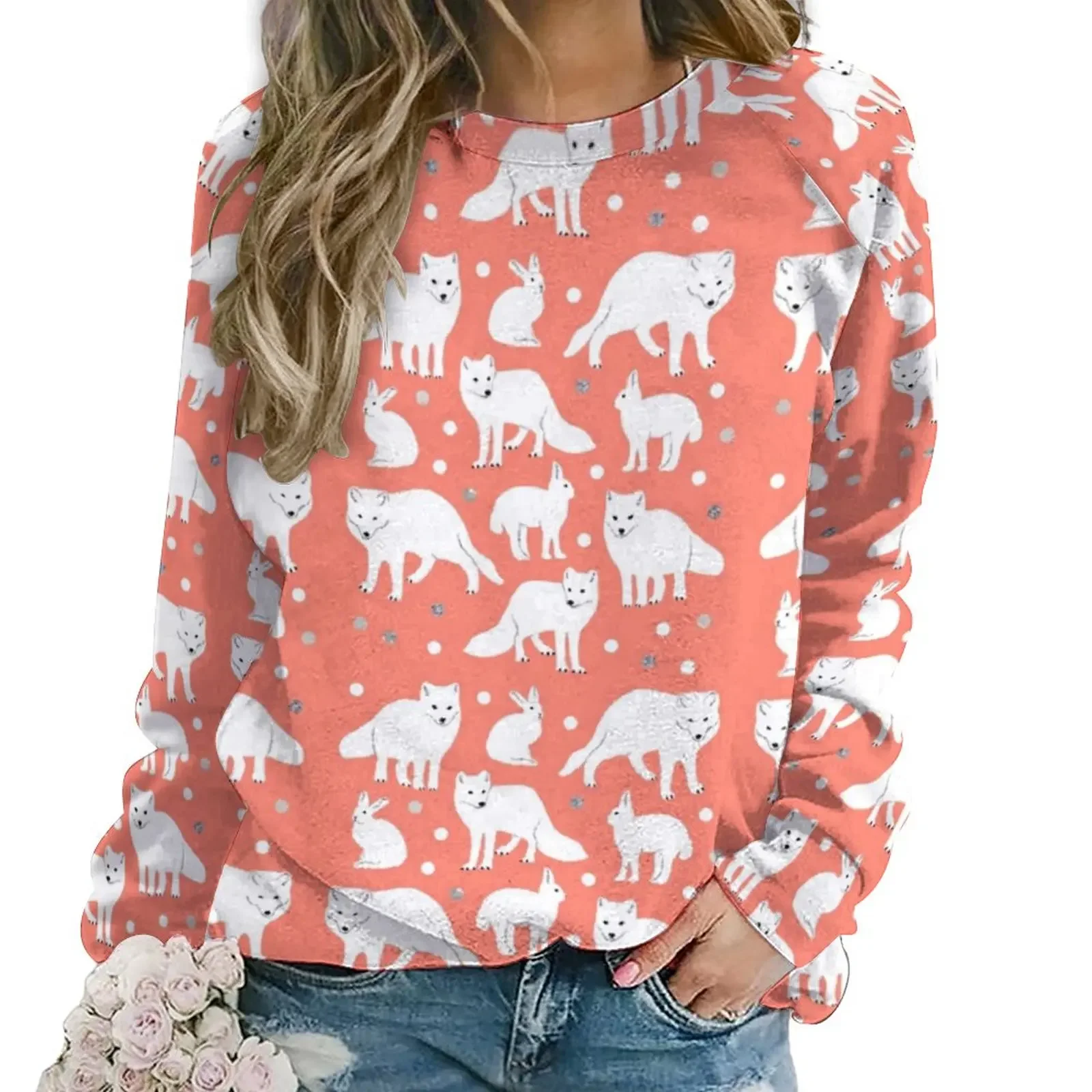 

Arctic Animal Print Casual Hoodies Autumn Foxes and Hares Kawaii Hoodie Lady Long Sleeve Oversized Hip Hop Graphic Sweatshirts