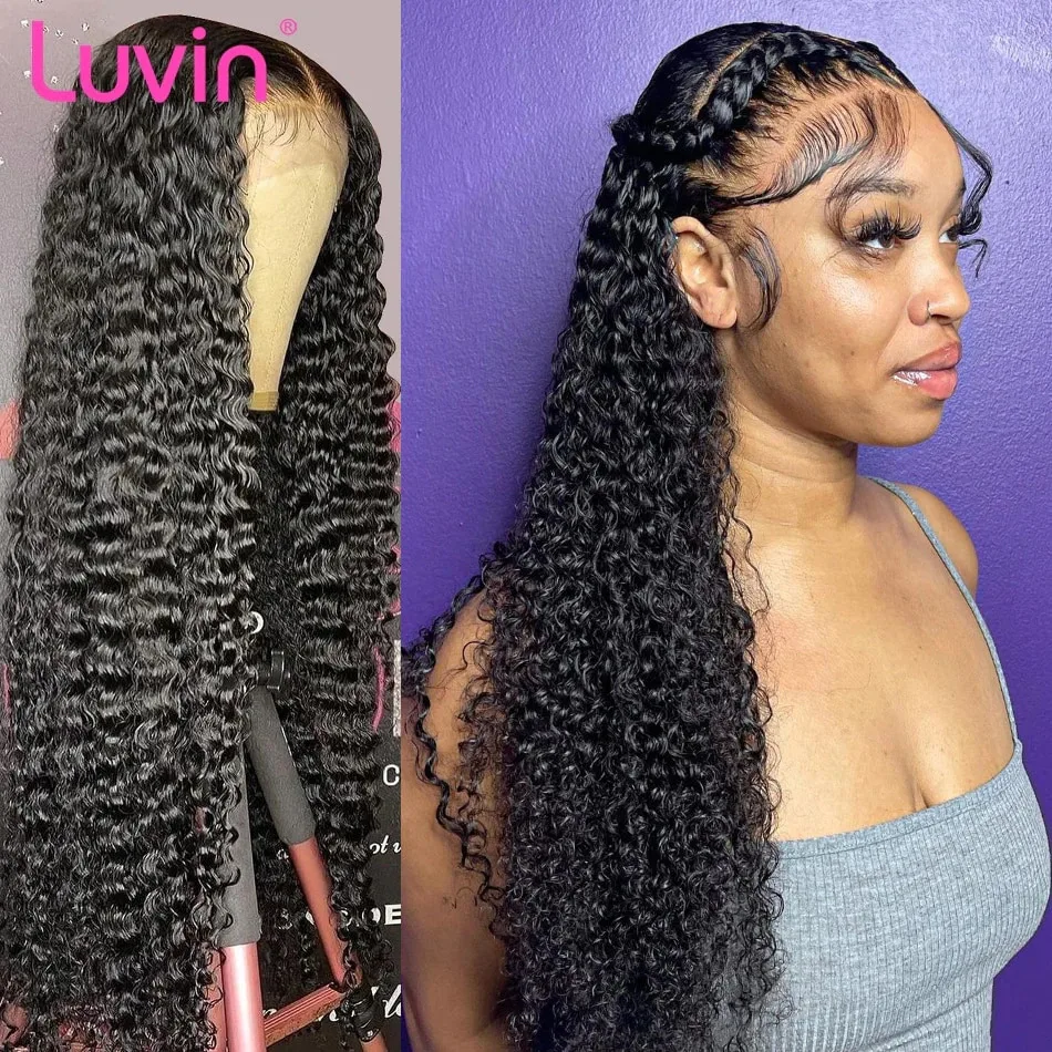 Luvin Deep Wave 250 Density 13x6 Lace Front Human Hair Wig 30 40 Inch Water Curly Brazilian Remy 13x4 Frontal Wigs For  Women 1
