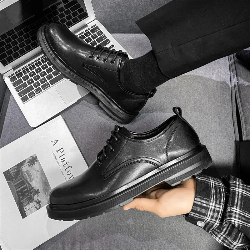 Men Luxury Harajuku Korean Style Streetwear Casual Thick Platform Leather Wedding Shoes Male Business Fashion Dress Leather Shoe