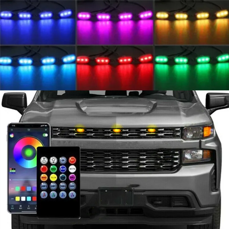 

3 Pcs Front Car Grille LED Light Grill Trim Smoked Lens Fit For Chevrolet Silverado 1500 2021 2020 2019 2018 2017 2016