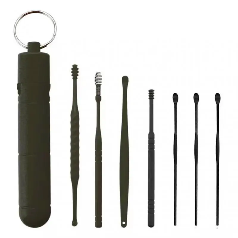 Stainless steel ear pick ear pick tool set spiral spring cleaner portable 6/7 piece cleaner
