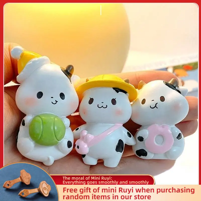 

Мультяшный милый молочный скот, украшение для автомобиля, микро-искусственное украшение, настольный креативный брелок, аксессуары для дома, фигурки