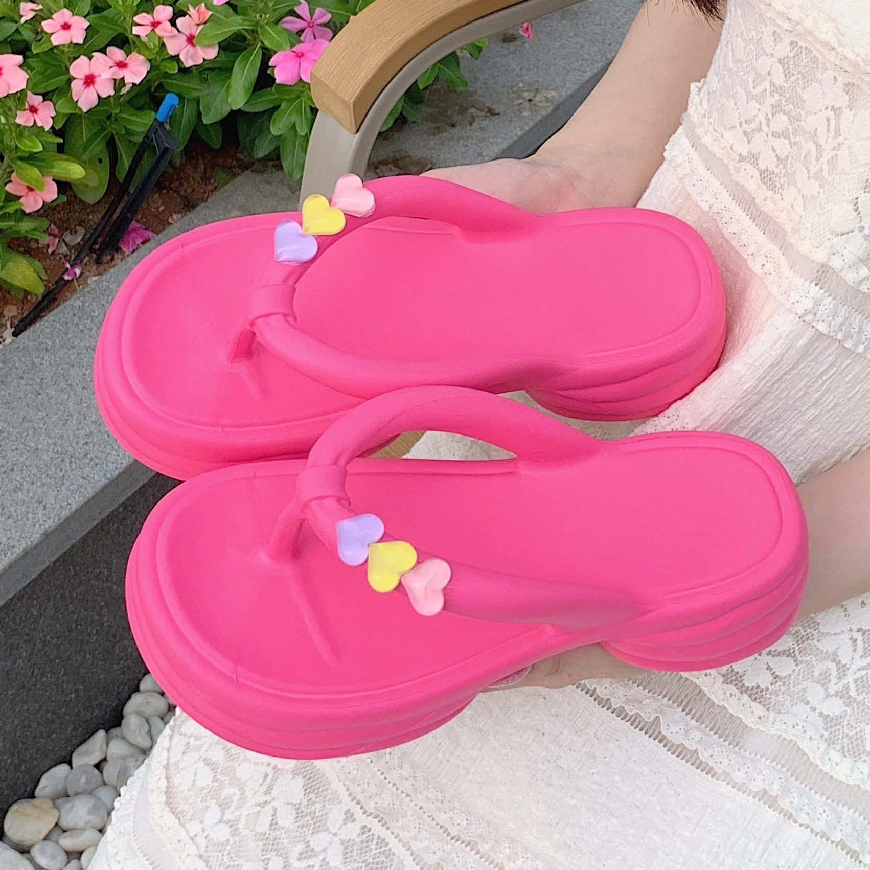 

EVA Summer Flip Flop New Thick Soled Women's Herringbone Slippers Outdoor Sandals High Color Love Accessories Solid Home Sandals