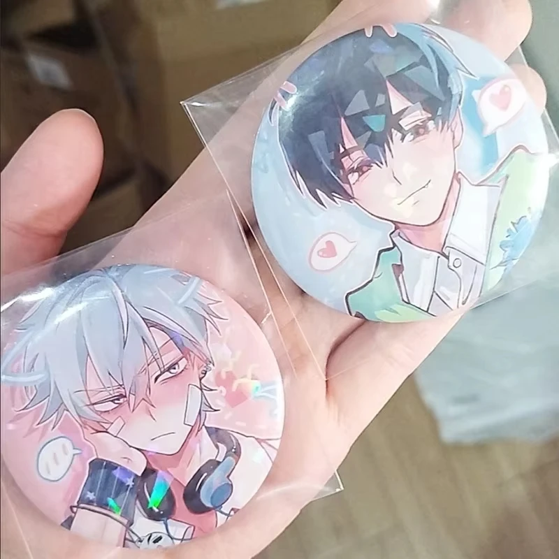 Anime Button Brooch Pins 2Pcs Shy Couple Alien Stage Ivan Till Cartoon Badge for Backpack Jewelry Accessories Handmade Gifts