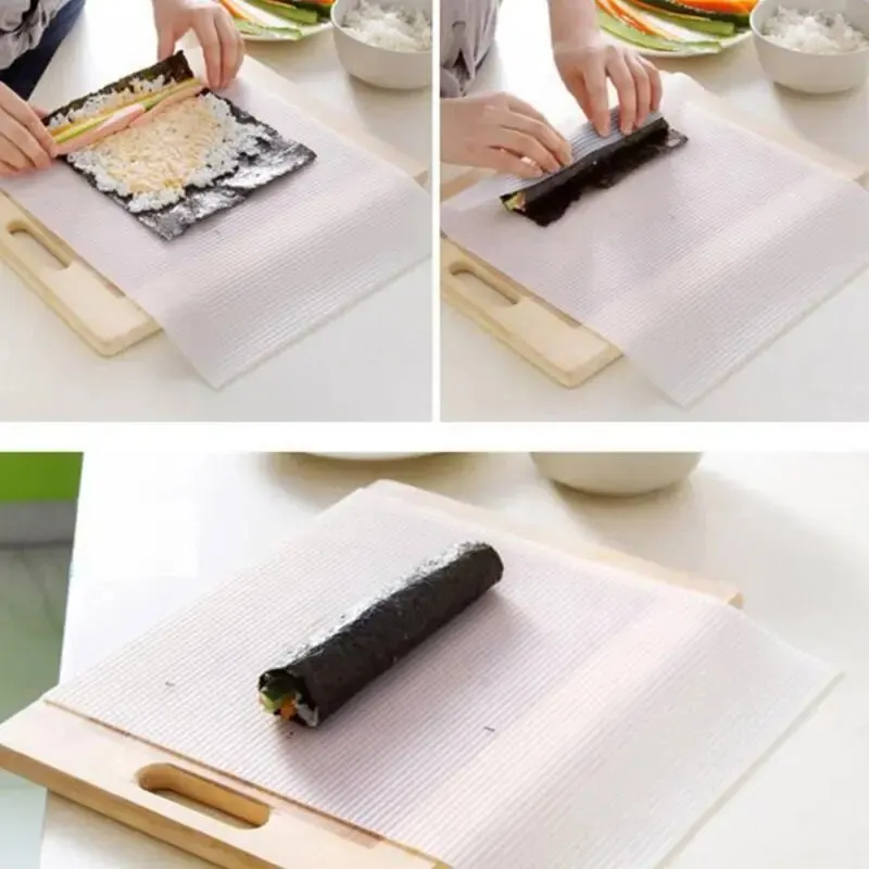 Description Picture 4 of item1pc 27/35cm Household Creative White Food Grade Silicone Sushi Mats Sushi Roll Up Curtains Cake Roll Up Curtains Sushi Tool