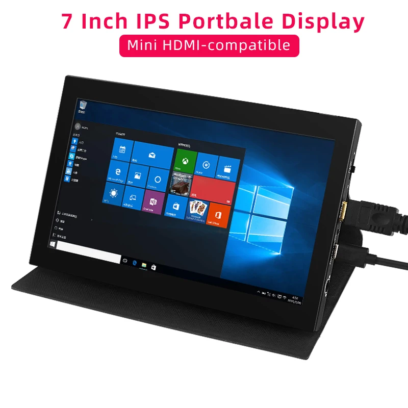 7 Inch Port Dispaly 1024*600 IPS Touch Screen with Leather Bracket Shell Mini HDMI-compatible Mini PC Monitor for Raspberry Pi