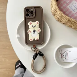 Adorable Bear Lanyard Phone Case with Soft Rope Cover for Huawei nova 10 SE (Coffee)