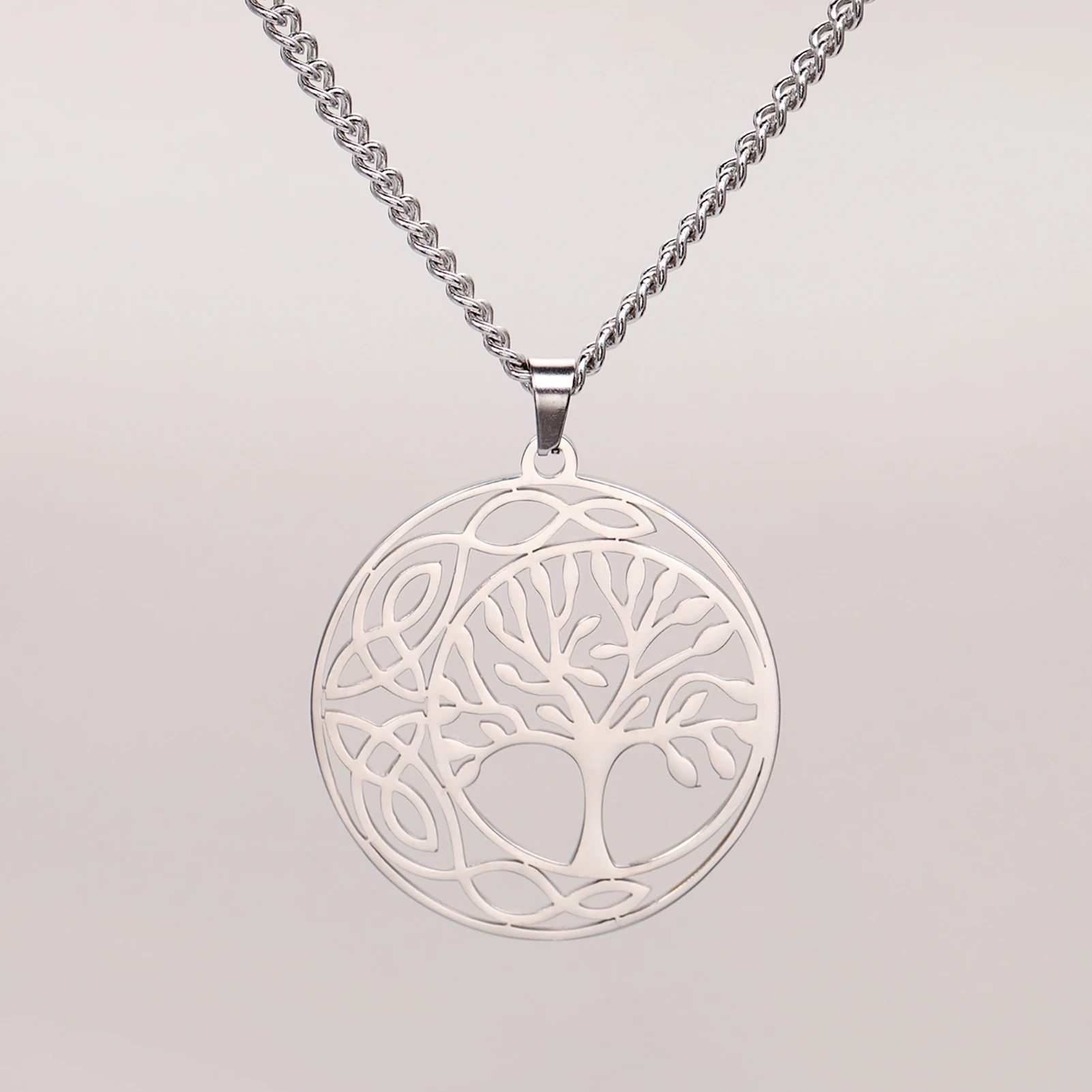 Kkjoy Edelstahl Silber Farbe Baum des Lebens Kette Anhänger Halskette für Frauen Verlobung Schmuck Geschenk trend igen Großhandel neu in – Detail 10