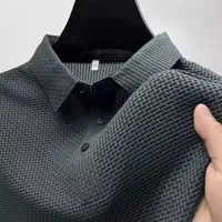 Nouveau T-shirt Polo d'été pour homme à manches courtes ajouré en soie glacée respirante, style professionnel, vêtements de marque pour homme 4