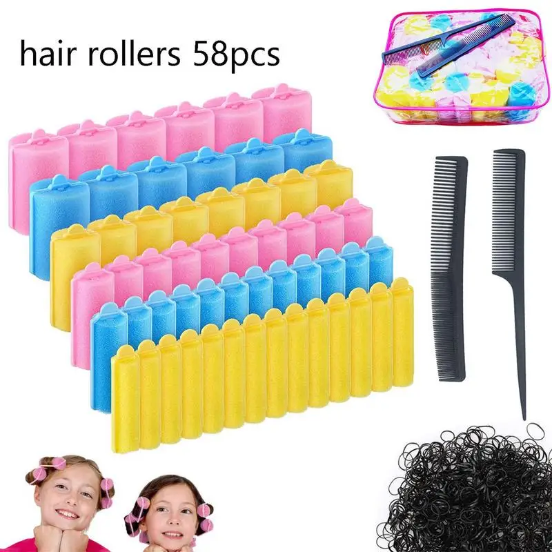 

Sdattor 56Pcs Foam Hair Rollers Soft Sleeping Hair Curler Hair Styling Hairdressing Sponge Foam Hair Roller DIY Women Hair Styli