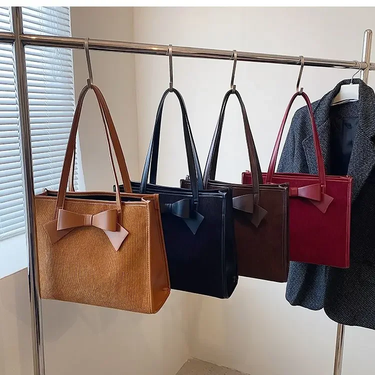 Patchwork High-capacity Totes For Women Sweet Bow Shoulder Bags Simple Solid Office Lady Underarm Bag 2024 New Bolso Mujer