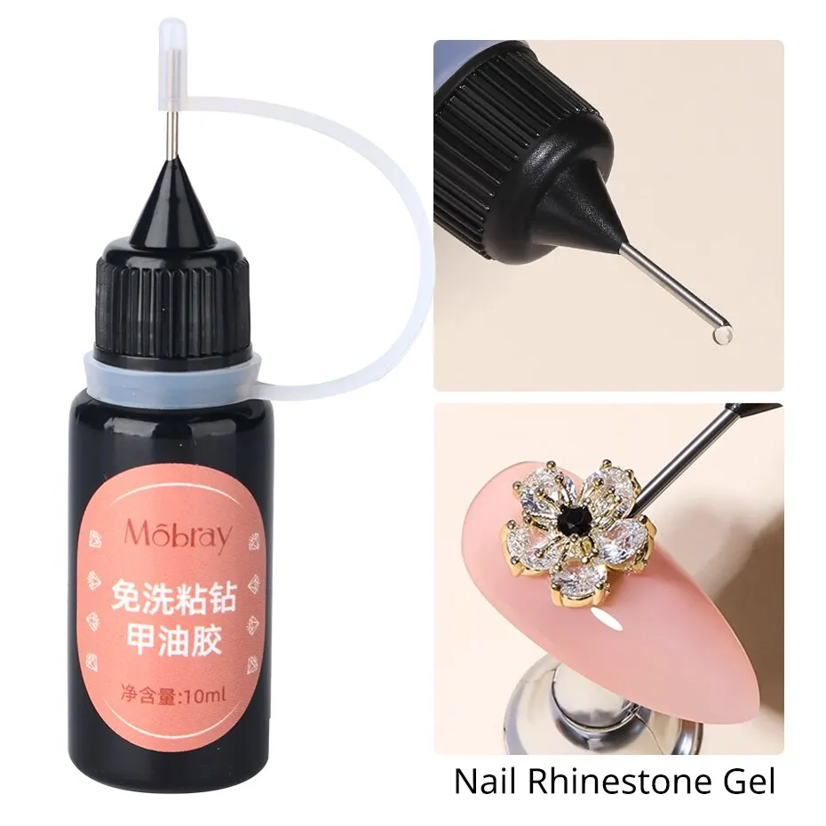 No Wipe Nail Glue Rhinestones Adhesive Gel Top Coat Gel Polish for Nail Art Jewelry Decorations Soak Off UV LED Varnish 10ml