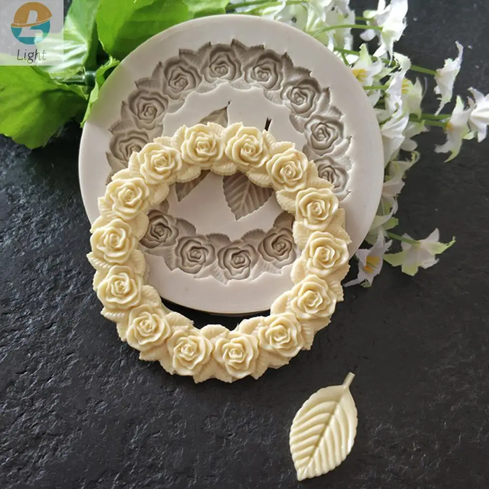 Rose Garland Form Silicone Fondant Mold For Wedding Cake Decorating Valentine\'S Gift DIY 3D Chocolate Cookie Baking Mould