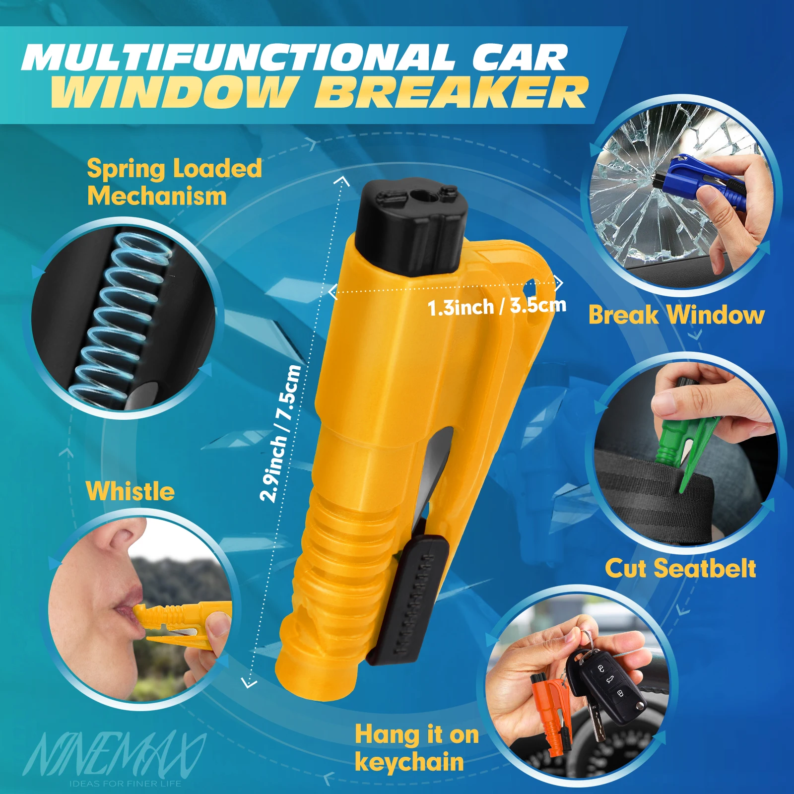 Car Window Breaker Tool 8PCS 3 in 1 Glass Breaker Seatbelt Cutter Survival Whistle Emergency Car Escape Tool