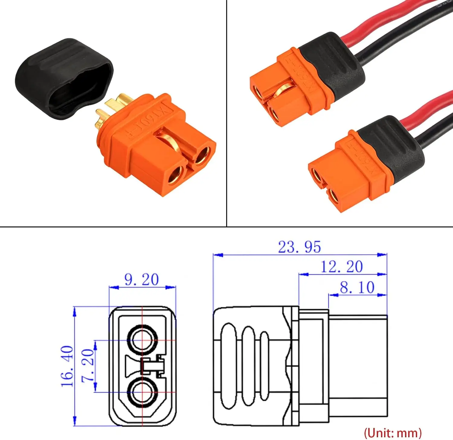 Superbat XT60i 커넥터 XT60I-F 플러그 암형 RC 배터리용 어셈블리 커넥터 장치 교체(6개)
