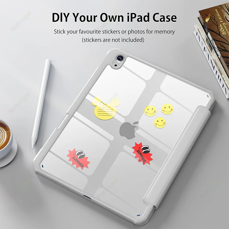 Clear Transparent Back Case with Pencil Holder for iPad - Enhanced Protection and Sleek Design