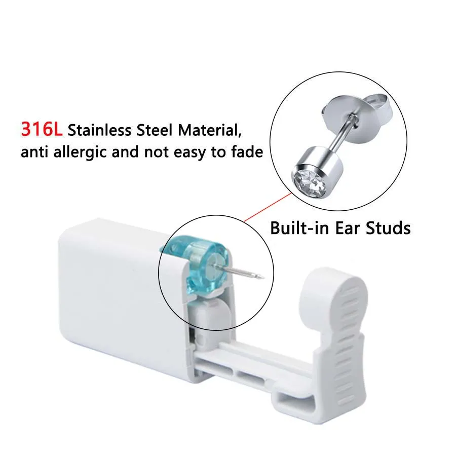 Ear Piercing Kit 2PCS Disposable Ear Piercing Gun with Built-in Ear Studs 2pcs Cubic Zirconia Earrings