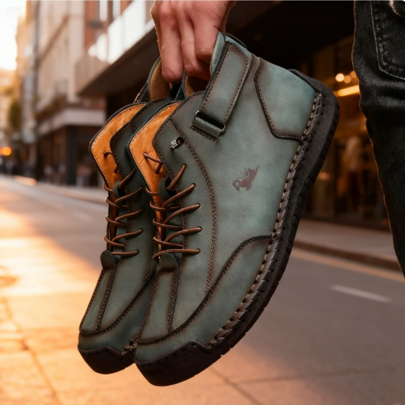 Handcrafted Leather Men's Boots – Comfortable Soft Walking Loafers for Spring & Autumn