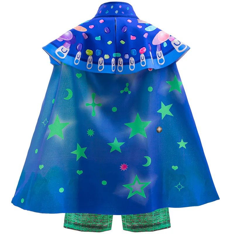 2025 디즈니 신작 영화 '엘리오' 소년 코스프레 엘리오 같은 멋진 반팔 파란색 의상 상의 + 하의 + 눈가리개 + 망토 슈트