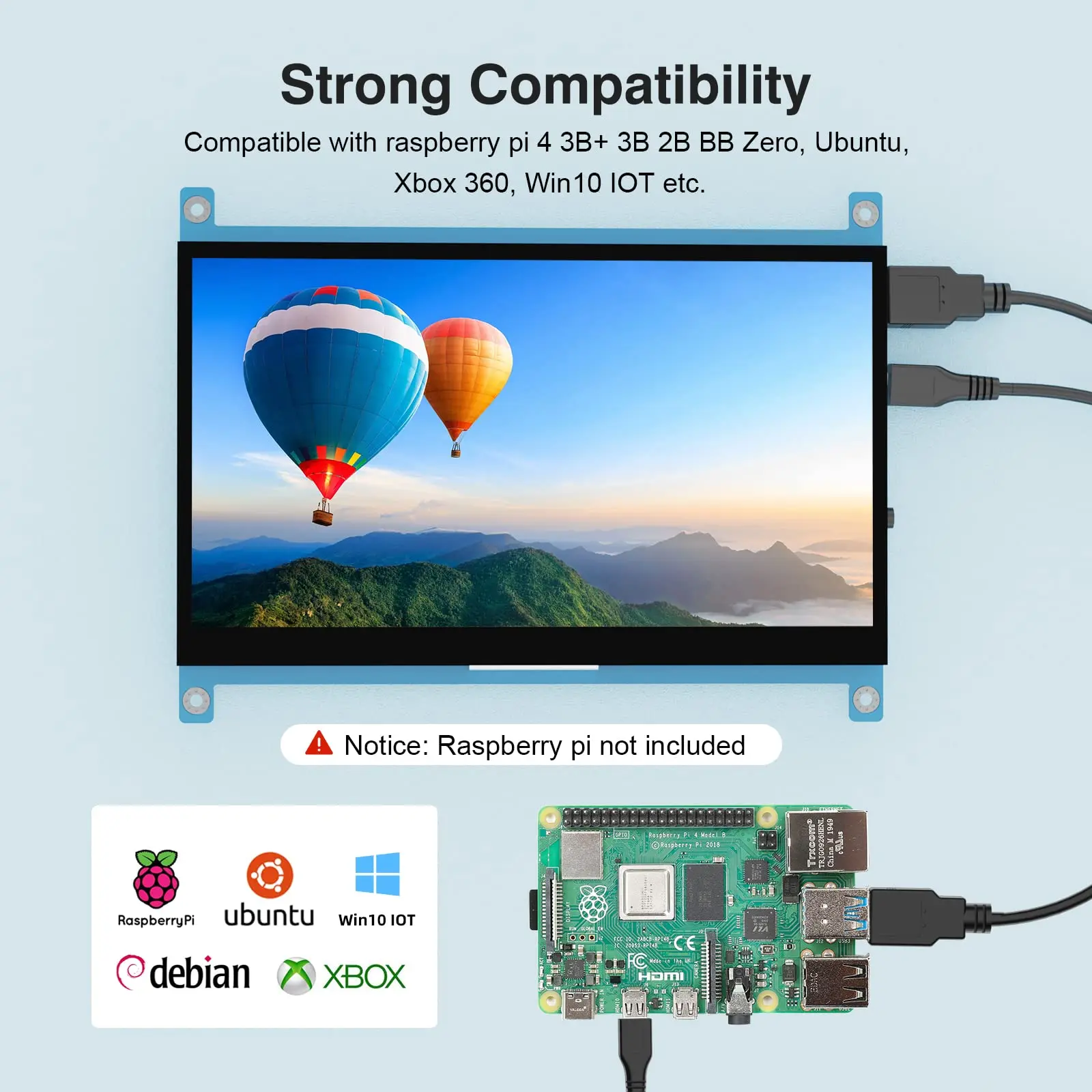 Miktver Raspberry Pi 4/3/B+ ディスプレイ 7 