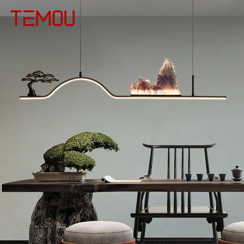 

TEMOU Chinese Pendant Ceiling Lamp Modern Creative Design Hill Landscape LED Lights Chandeliers For Home Teahouse Dining Room