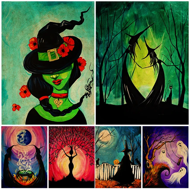 Bruxa Vintage Arte Imprimir Antigo Bruxas Foto Poster Halloween Decoração  Da Lona Pintura Wicca Assustador Casa Decoração Parede Fotos - Pintura E  Caligrafia - AliExpress