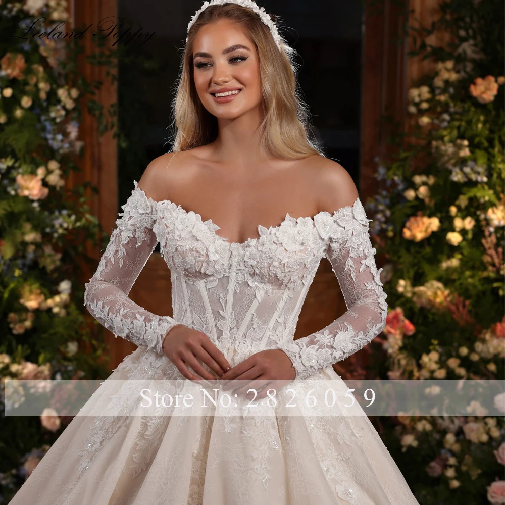 Lceland Poppy-vestidos de novia de encaje con cuello barco, personalizados,  mangas completas, vestidos de novia con cuentas y cola de catedral -  AliExpress, image size:1000x1000