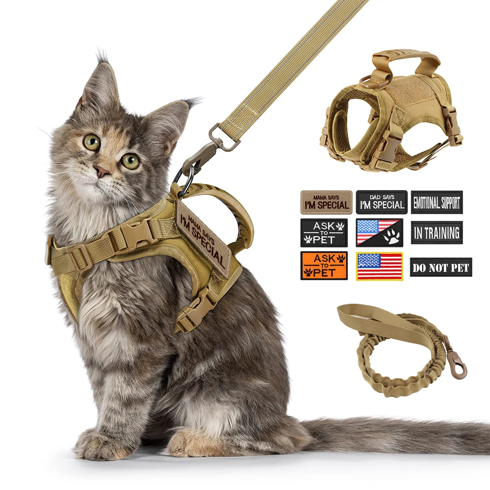 Tactical Cat Harness Leash with 9 Patches Small Dog Puppy Vest Straps with Handle Harnesses Training Adjustable Pet Accessories 1
