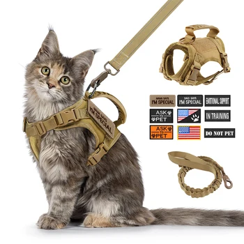 Tactical Cat Harness Leash with 9 Patches Small Dog Puppy Vest Straps with Handle Harnesses Training Adjustable Pet Accessories 1