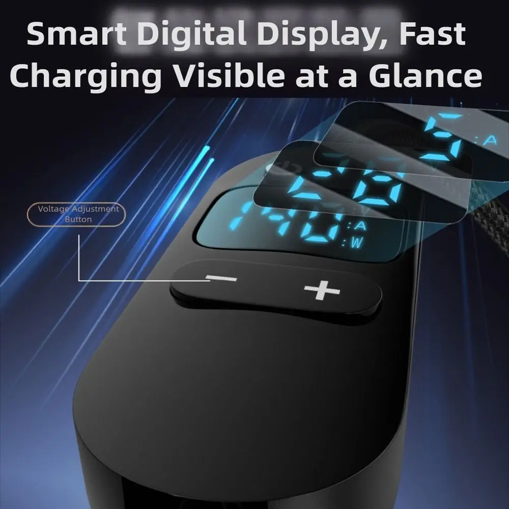 Universal Digital Display USB-C to DC Power Adapter Cable with Multiple Voltage Options and 28/34 Interchangeable Tips