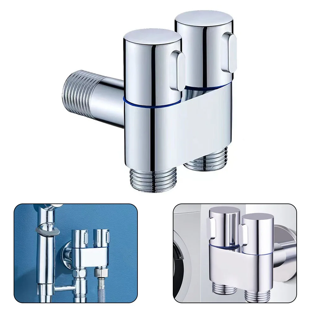 G1/2 Alloy Double Control Angle Valve 1 In Two Out Wall Mount Washing Machine Faucet Toilet Triangle Valve For Bathroom Toilet Angle Valve