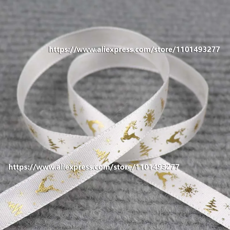 thumbnail image 1 of Cinta navideña de 5 yardas/20 yardas, 10 mm, cintas de grogrén de poliéster estampadas para decoración, envoltura de regalos, lazos para el cabello, cintas para manualidades, 1 of 5
