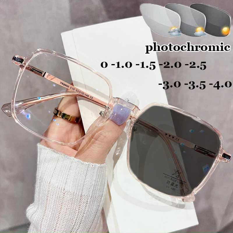 Mode-Trend Photochrome Minus Gläser Fertig Optische Verordnung Myopie Brillen Luxus Frauen Outdoor Nahe Sicht Sonnenbrille