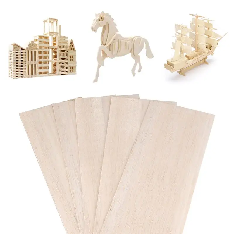 5Pcs Balsa Wood Sheets Ply Blank Unfinished Wood Board Rectangle Wooden Slices DIY Carving Artboard Wood DIY Craft Accessories