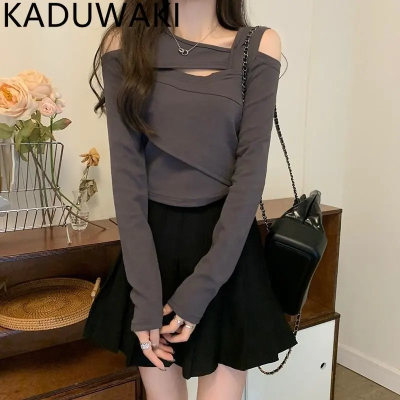 

T-shirts Women Hollow Out Irregular Design Chic Soft Basic Temperament All-match Solid Inside Casual Korean Style Femme Clothes