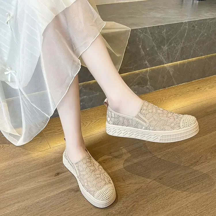

Новинка, Женская винтажная вязаная обувь на плоской подошве с цветами, легкие женские изысканные элегантные Лоферы для отдыха, универсальные летние туфли