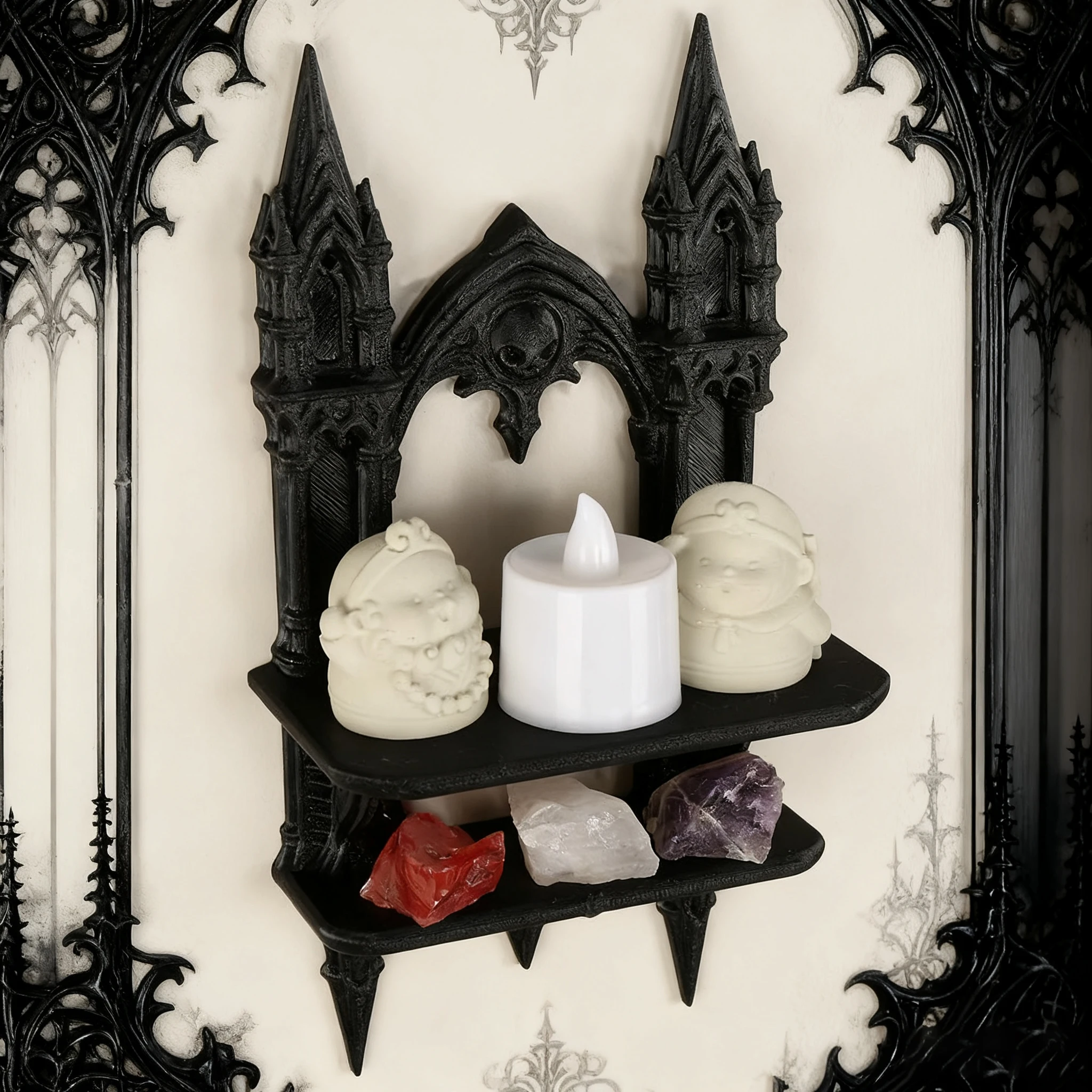 Gothic Castle-Style Wall-Mounted Shelf in Black