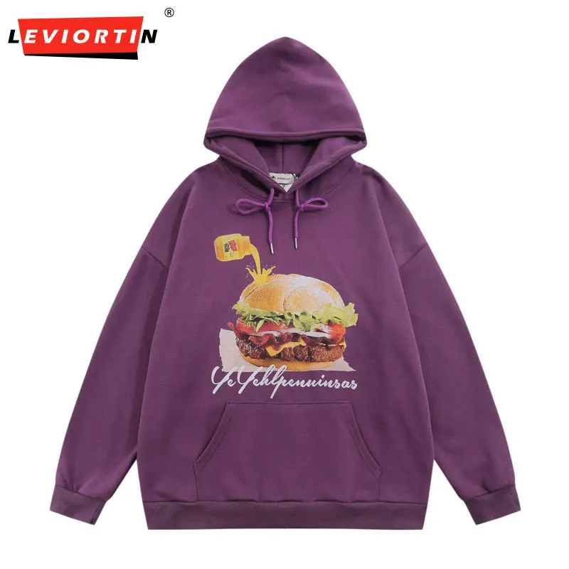 

Hamburger Print Hooded Sweatshirts Mens Autumn Double-sided Printed Casual Loose Pocket Long Sleeve Sweatshirts Men