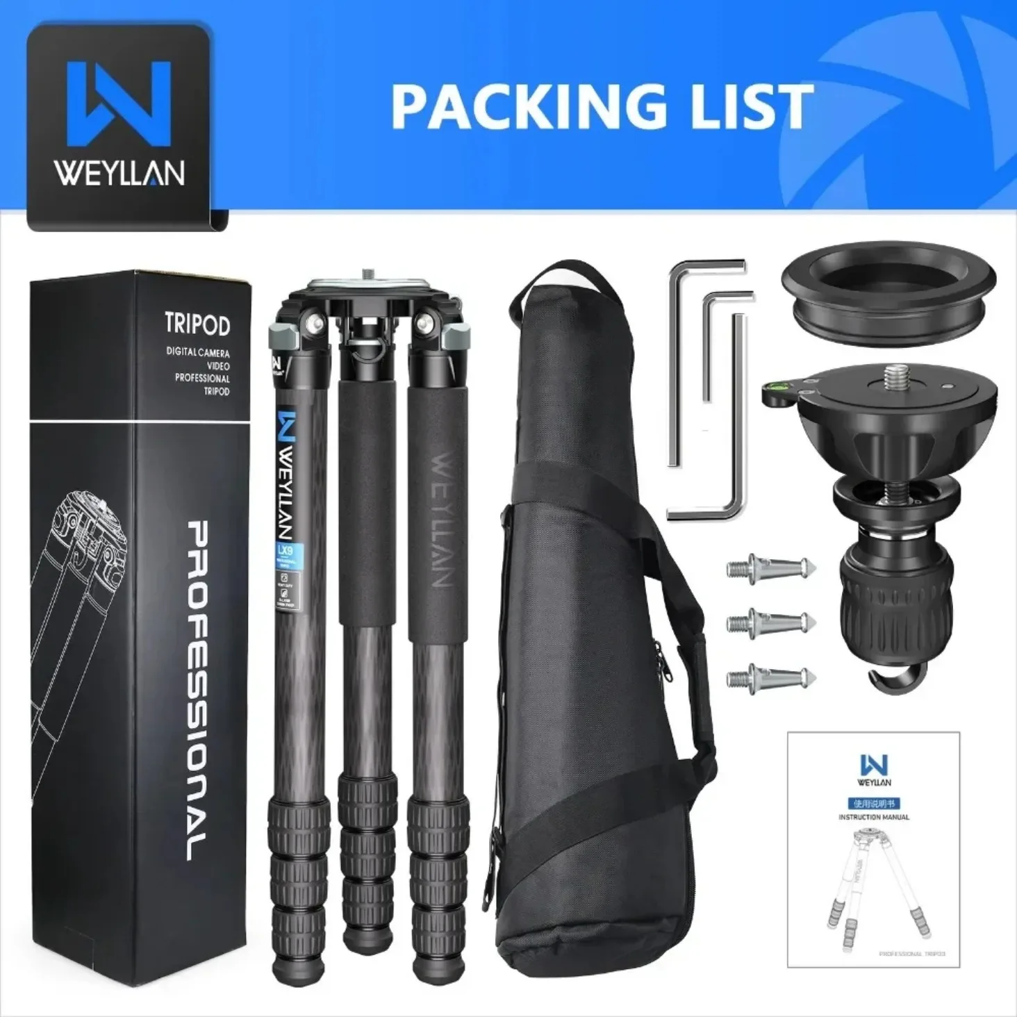 LX9 Professional Heavy Carbon Fiber Camera Tripod Ultra Stable Birdwatching Came