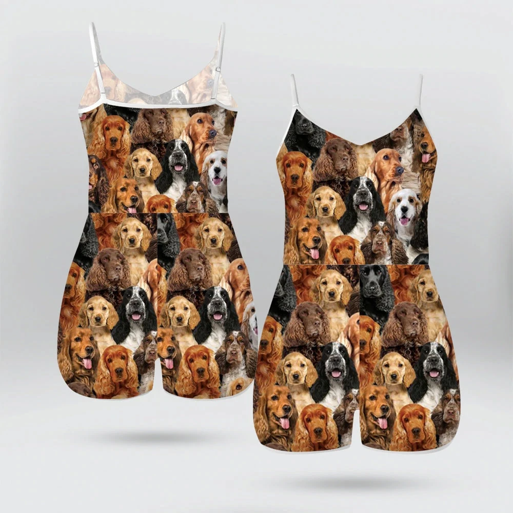 

A Bunch Of English Cocker Spaniels Short Jumpsuit For Ladies Soft Breathable&Versatile 3D Printed Rompers Women's Bohemia Style