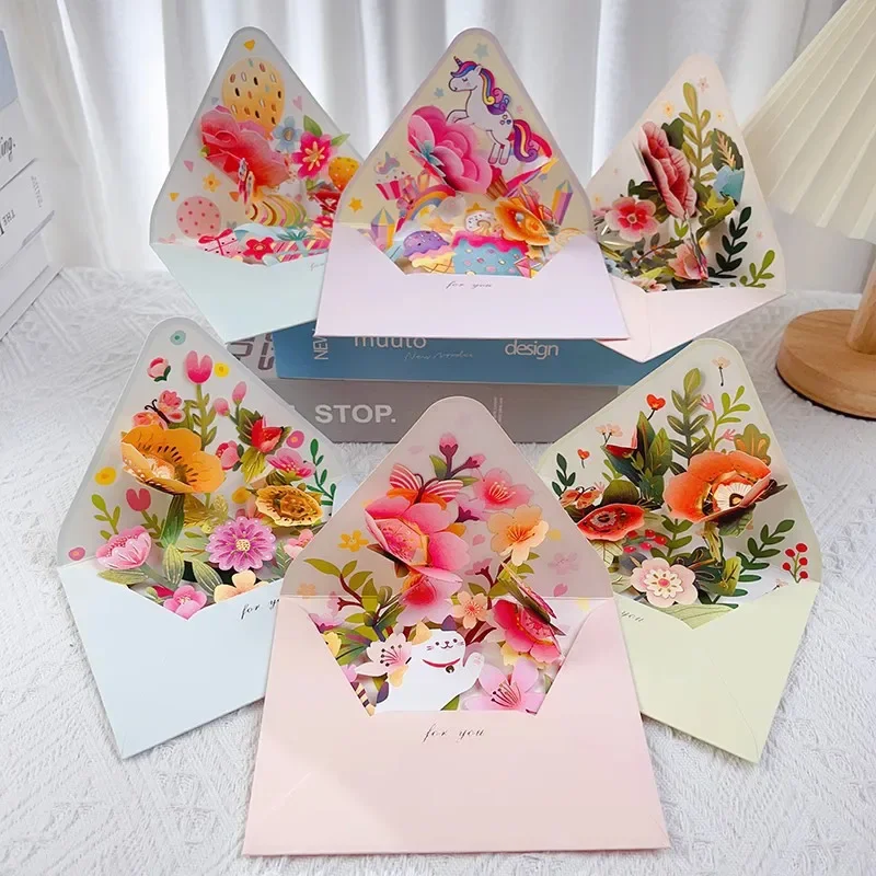 Pop up style surprise flower greeting card envelope shape universal blessing creative gratitude 3D card thank you cards gift greeting cards
