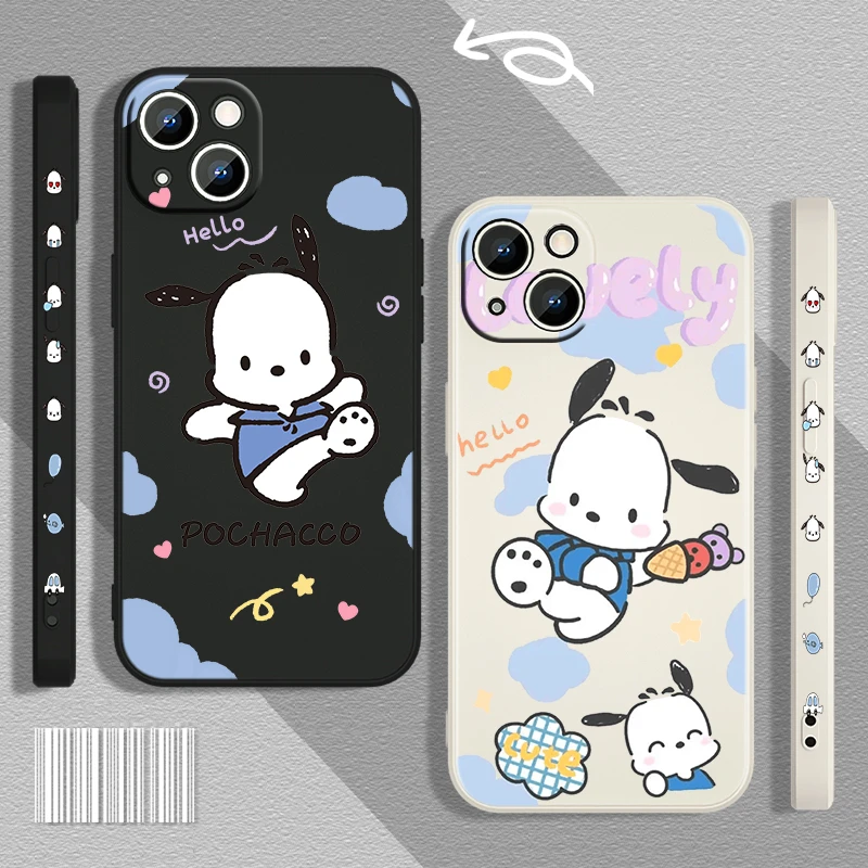 best iphone xr cases Pochacco Cute Cartoon For Apple iPhone 13 12 Mini 11 Pro XS MAX XR X 8 7 6S SE Plus Liquid Left Rope Phone Case Cover Capa Coque iphone xr case with card holder