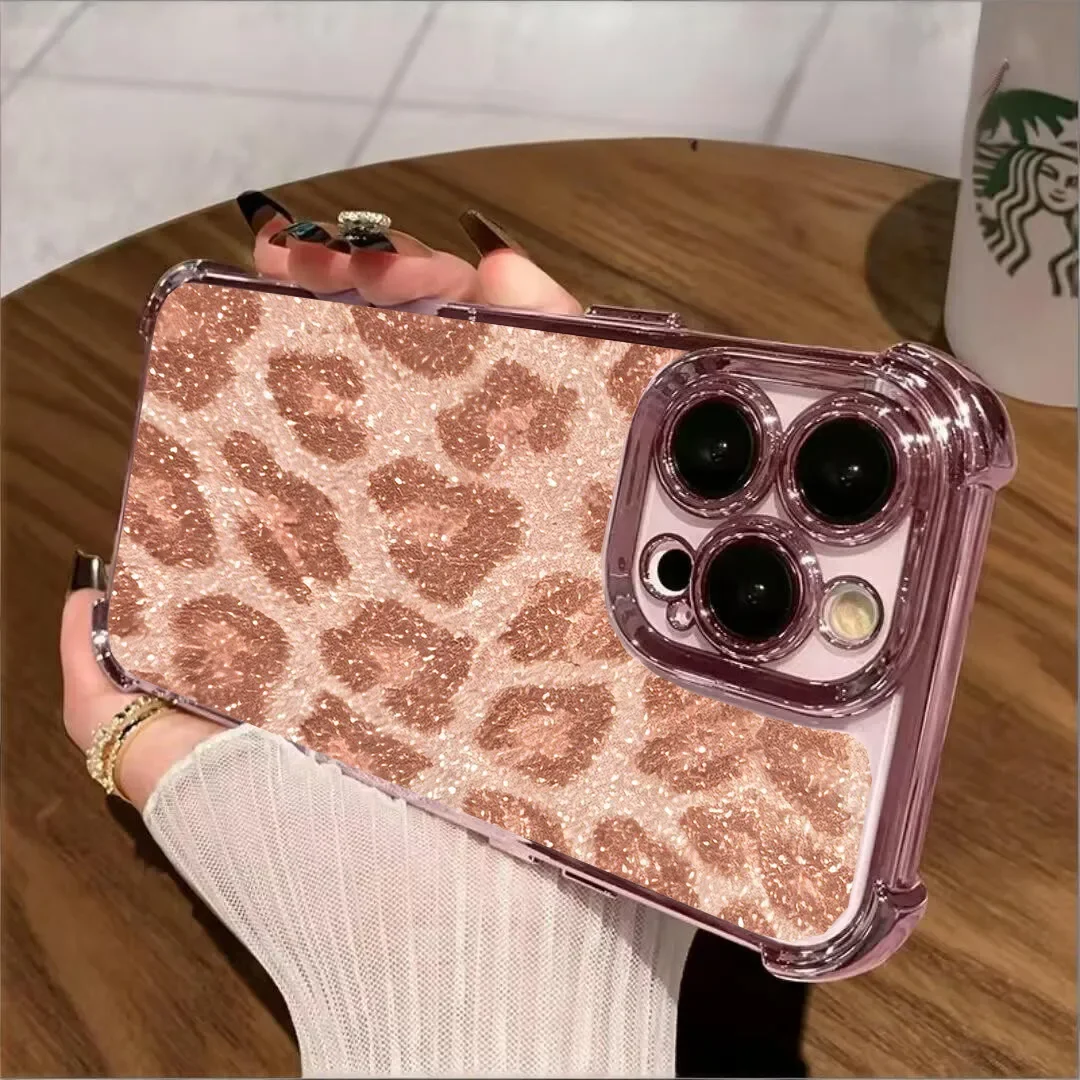 Luxury Grey White Leopard Print Soft Plating Case