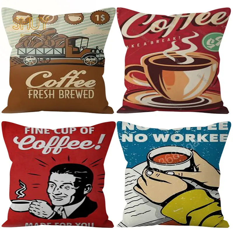 

Coffee Printing Pillowcase Cafe Shop Cushion Cover Livinig Room Bedroom Sofa Throw Pillows Car Chair Seat Pillow Case Decor