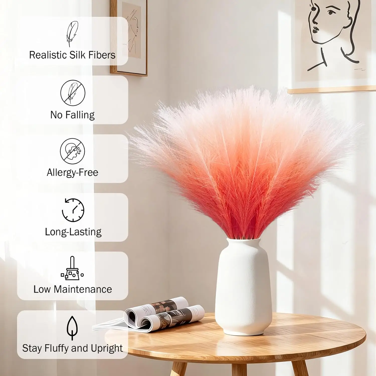 Vibrant Boho Faux Pampas Grass - Set of 10 Elegant Stems for Home and Wedding Decor